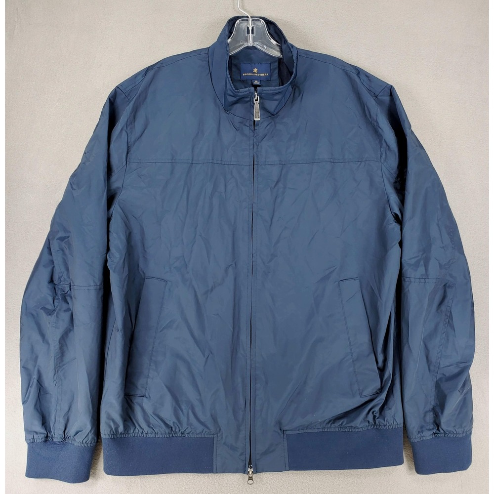 Brooks Brothers Mens Sz XL Performance Windbreaker Golf Jacket Blue Lined Bomber